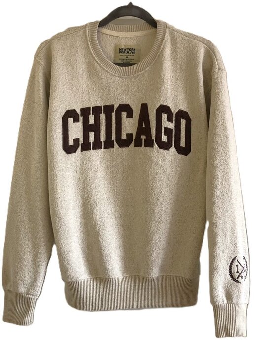 New York Popular Other - New York Popular Chicago Crew Neck Sweater Sweatshirt Oatmeal Mens M Embroidered